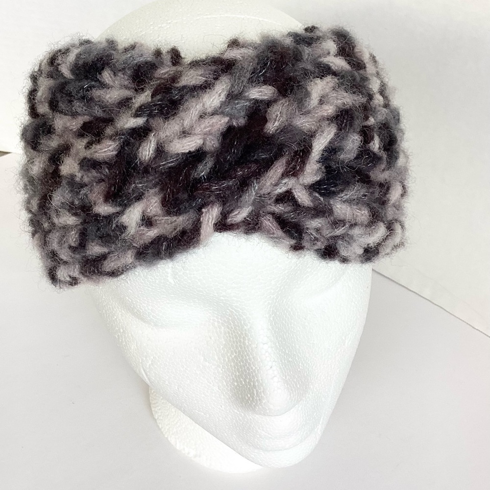 Hat Headband Earwarmer Crossover Top Knot Black Silver - Picture 7 of 13